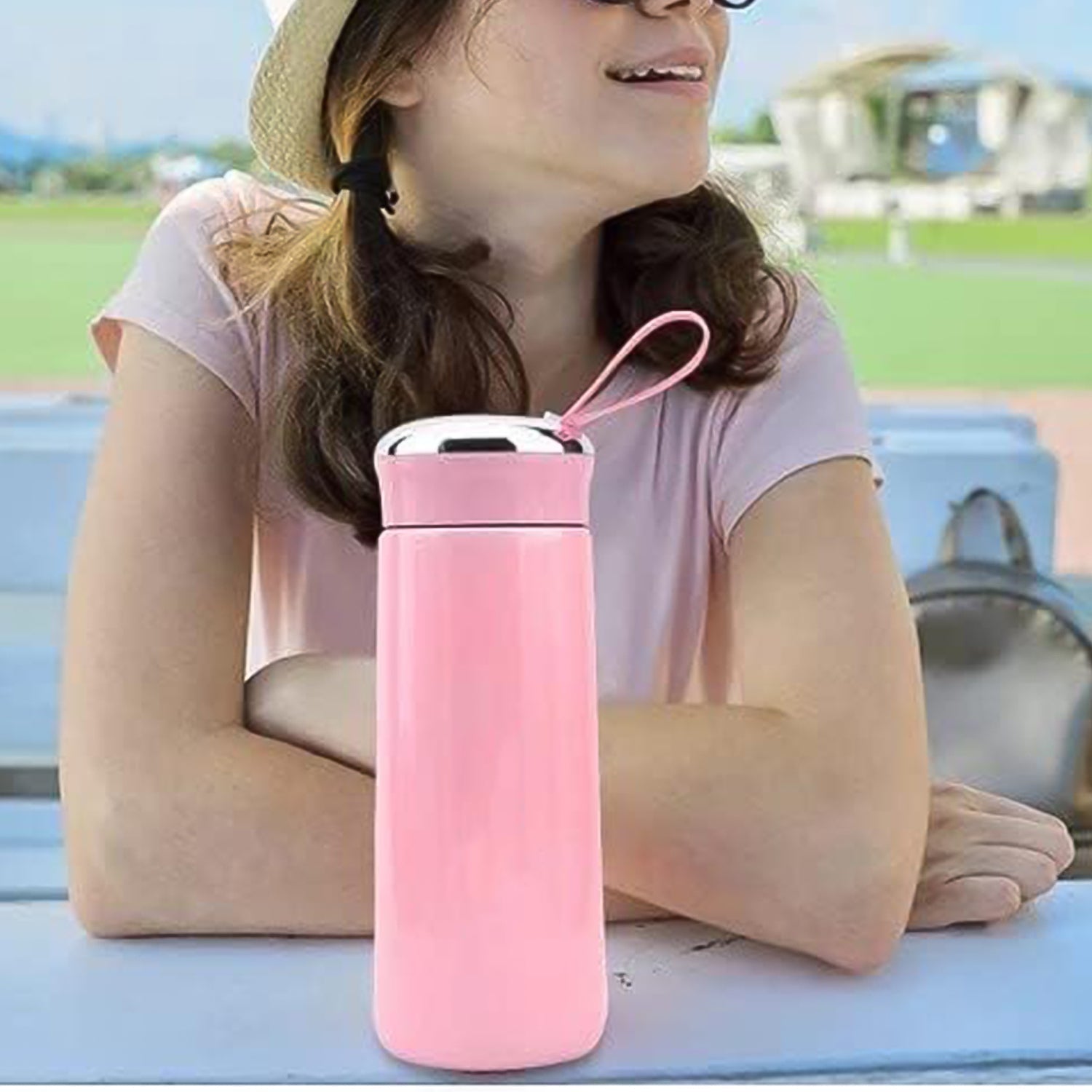 Water bottle 400ml leak proof, glass water bottle with daily water intake for gym and children, Nice Bottle (1 pc / Pink Color) Water bottle 400ml leak proof, glass water bottle with daily water intake for gym and children, Nice Bottle (1 pc / Pink Color)